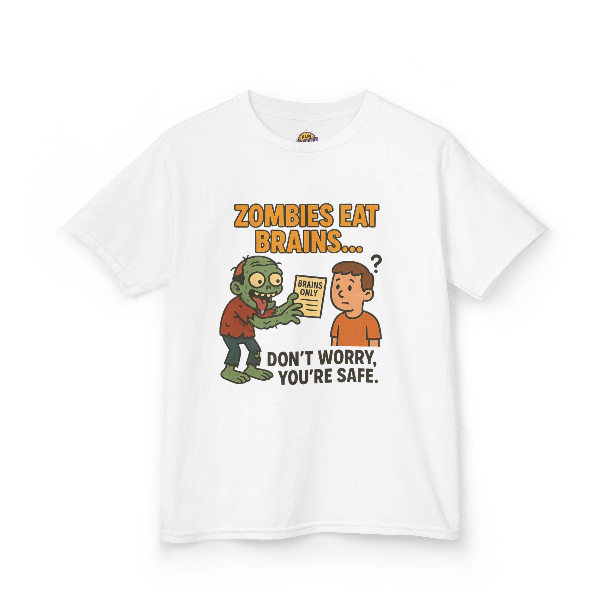 Zombies Eat Brains but You are Safe Childrens T-Shirt