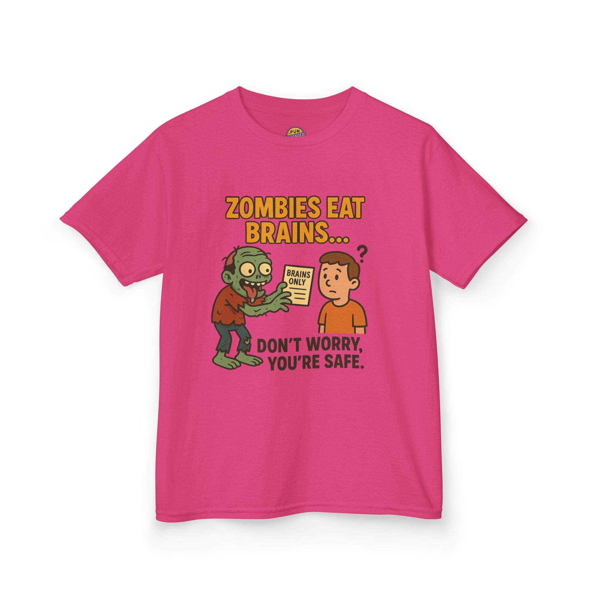 Zombies Eat Brains but You are Safe Childrens T-Shirt