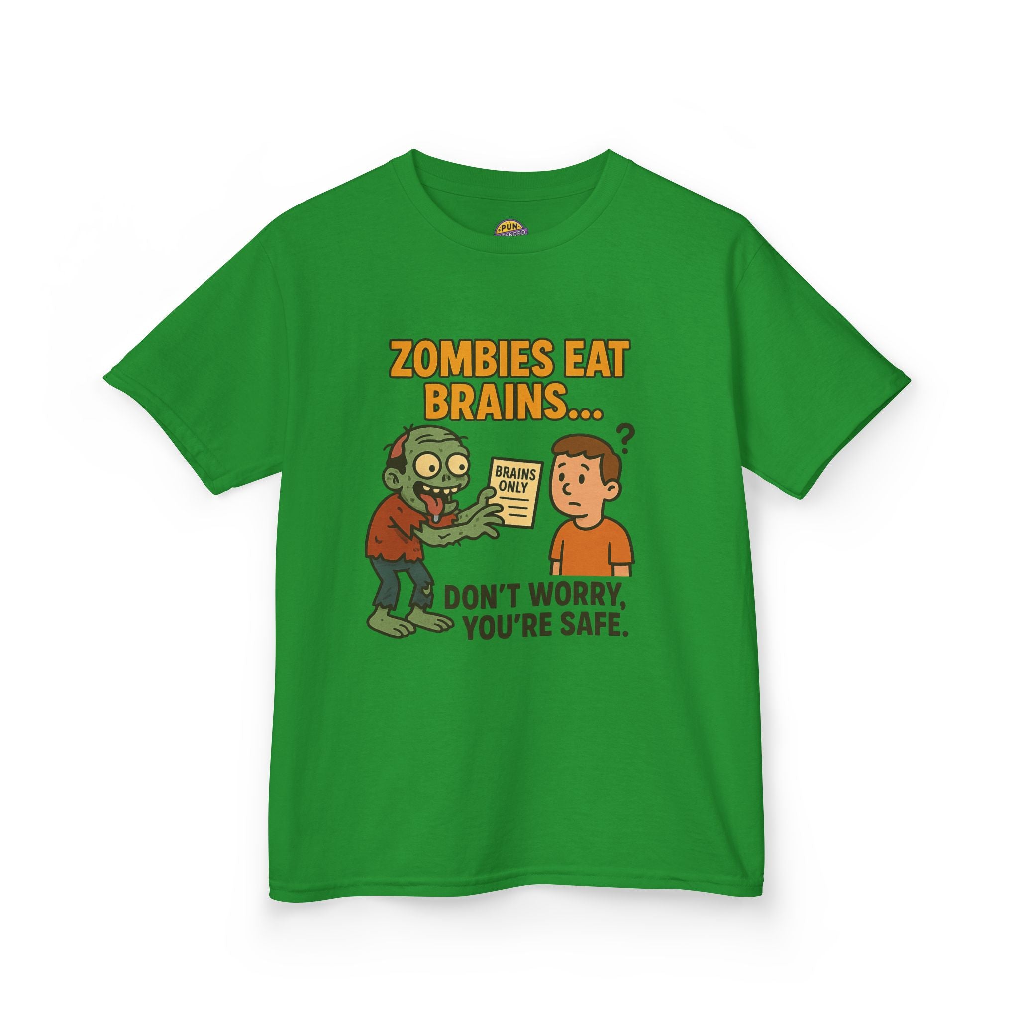 Zombies Eat Brains but You are Safe Childrens T-Shirt